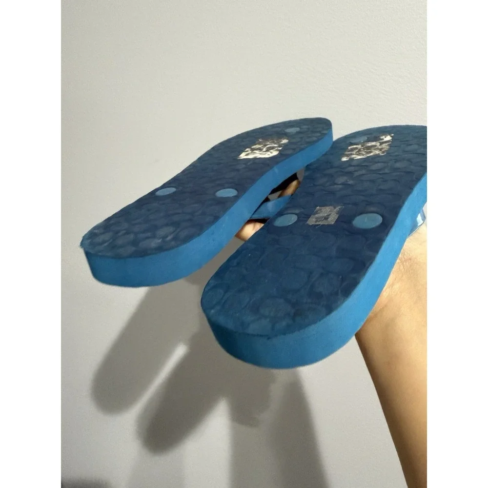 Coach Abbigail Sandals Flip Flops Star Denim Womens Size 8  Blue‎ Z